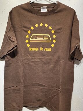 Vintage "Keep It Real" Nintendo Original Brown Graphic T-Shirt (Large)